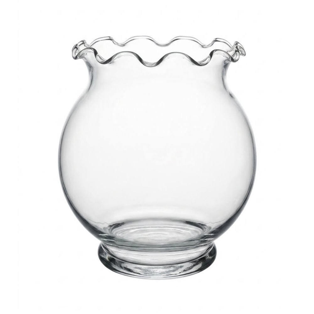 Footed ruffle top glass globe vase